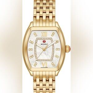 Michele Relevé Diamond Dial Watch Head & Interchangeable band, 31mm x 32mm- gold